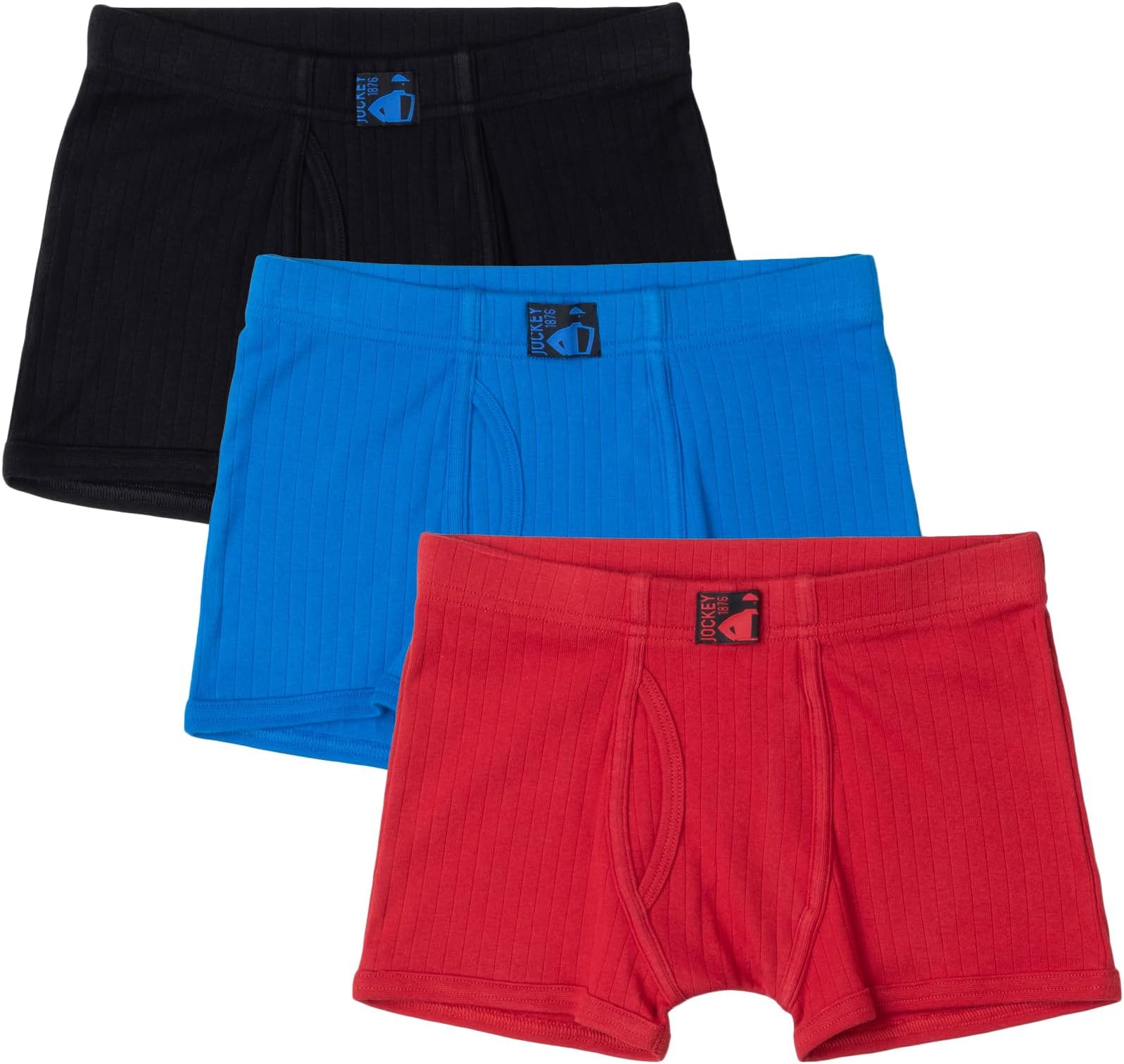 Jockey 3036 Boy's Super Combed Cotton Rib Fabric Solid Trunk with Front Open Fly and Ultrasoft Waistband (Pack of 3_Colors May Vary)
