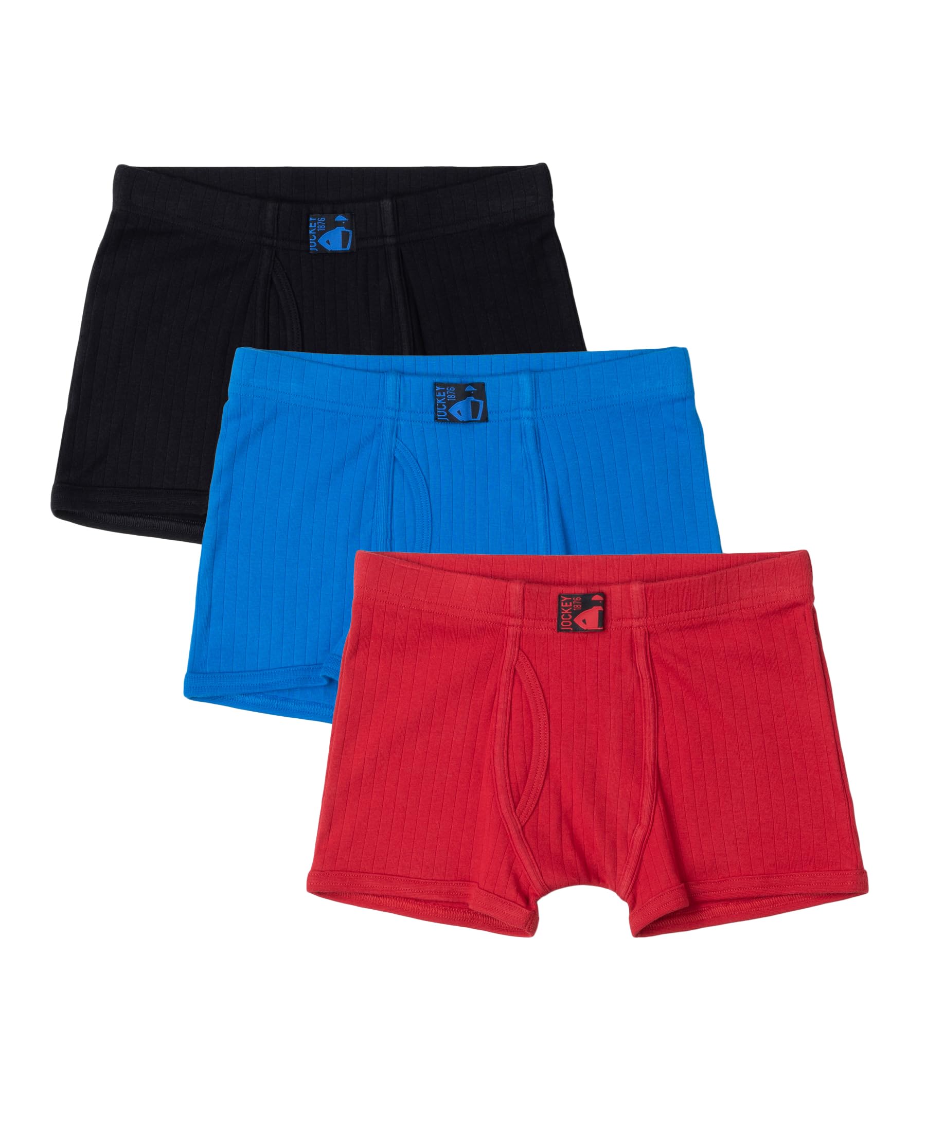 Jockey 3036 Boy's Super Combed Cotton Rib Fabric Solid Trunk with Front Open Fly and Ultrasoft Waistband (Pack of 3_Colors May Vary)