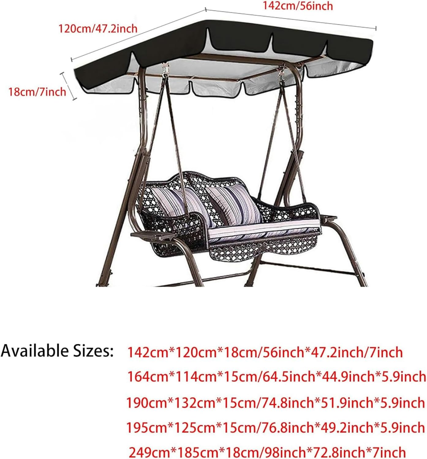 Swing Canopy Replacement-Waterproof Polyester Top Swing Replacement Canopy Cover UV Block Sun Shade for Outdoor Garden Patio Yard Park Porch Balcony Backyard Swing