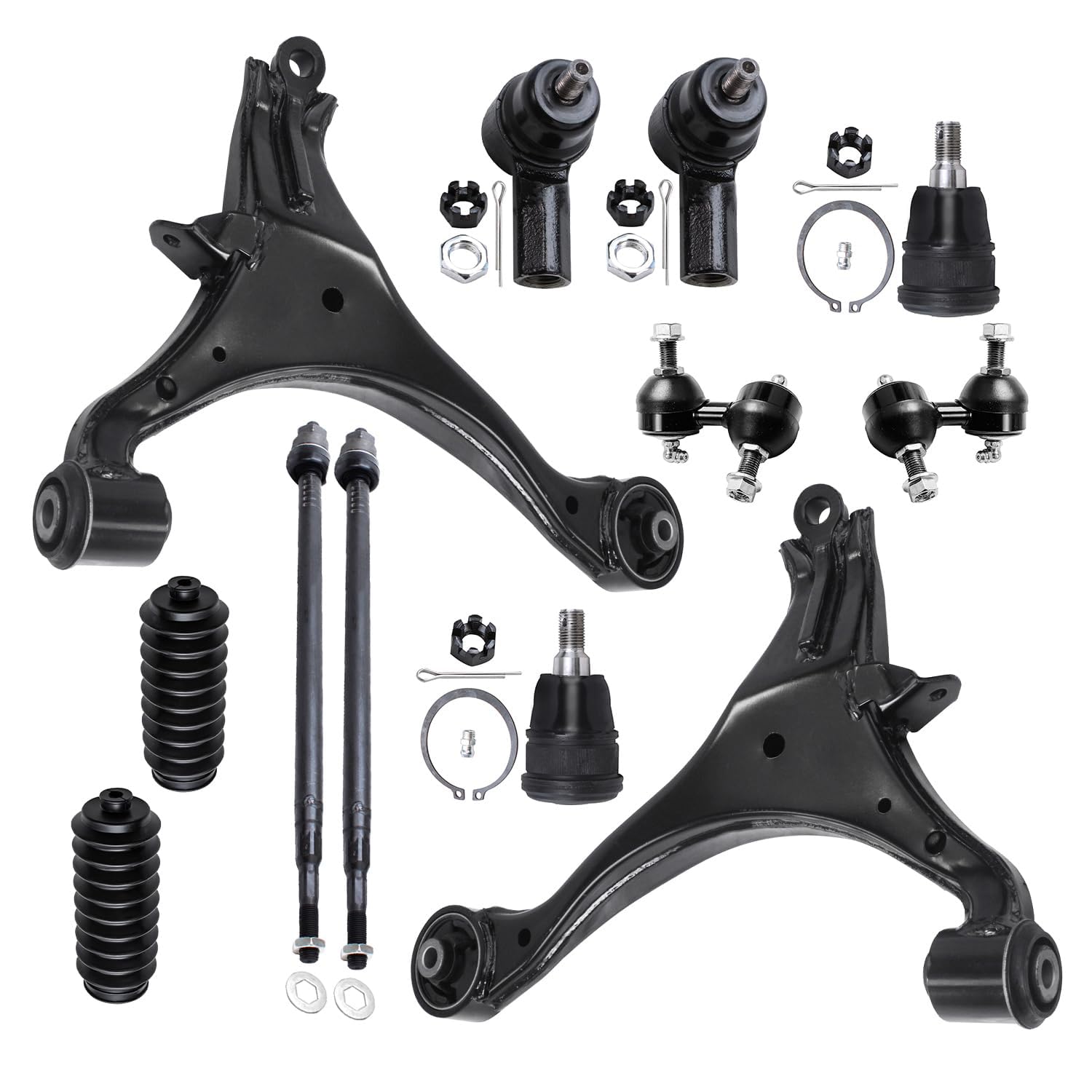 Detroit Axle - 12pc Front End Suspension Kit for 01-05 Honda Civic Acura EL, Lower Control Arms Lower Ball Joints Sway Bars Tie Rods Boots 2001 2002 2003 2004 2005 Replacement