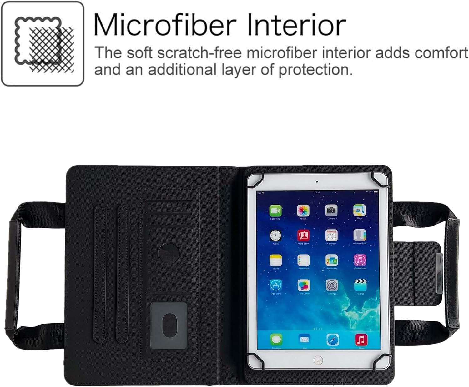 Dteck for iPad/Android 15/14/13/12/11 Tablet 9.6 9.7 10 10.1 10.2 10.36 10.4 10.5 Inch Tablet Universal Protector Case with Zipper Pocket/Handle/Card Slots, PU Leather Folio Fold Stand Cover, Black