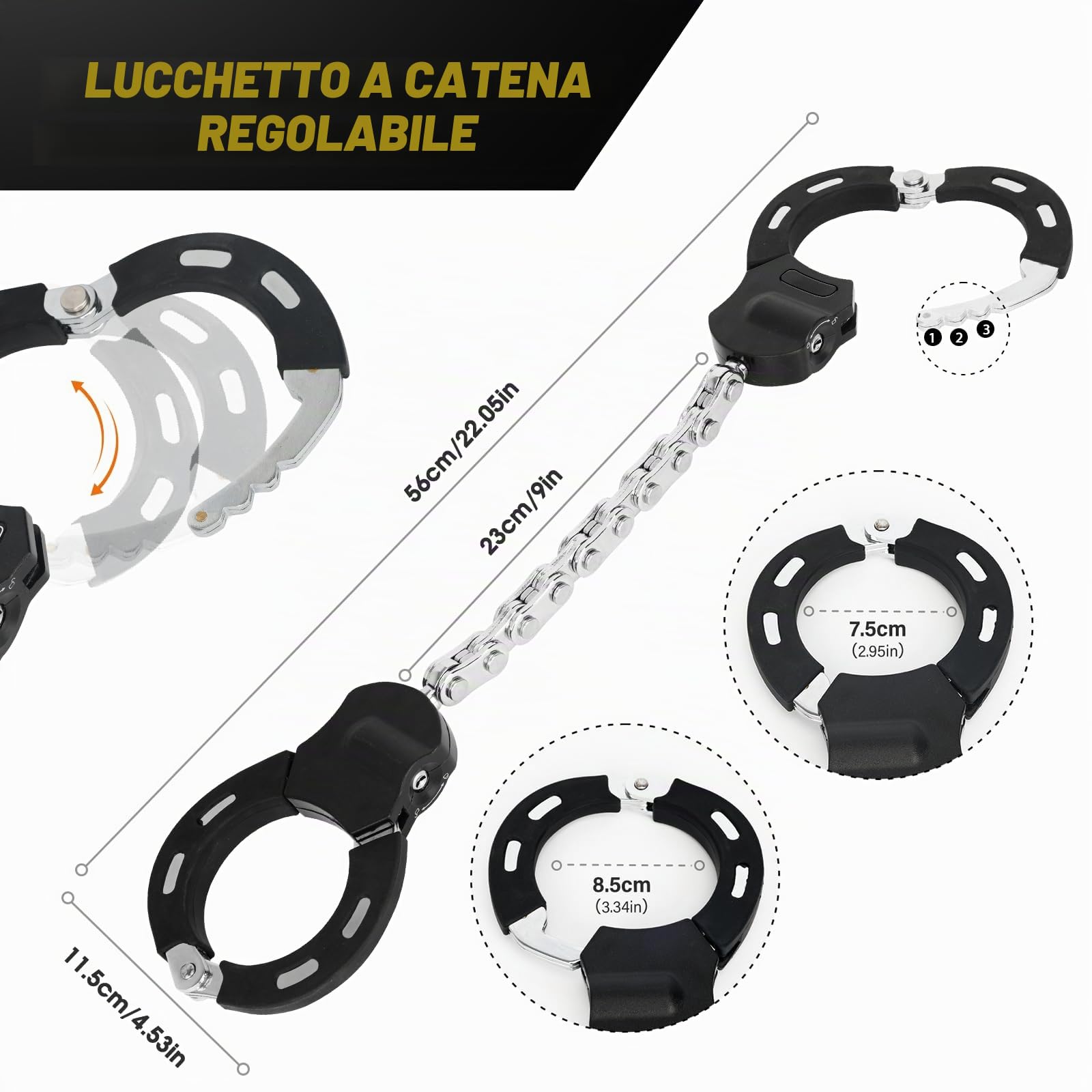 Lucchetto Monopattino Elettrico con Chiavii, Lucchetto Bici, Catena di Manette di Blocco, Accessori per Biciclette e Scooter Elettrici