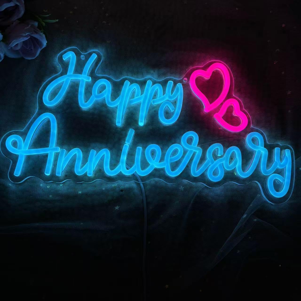 Happy Anniversary - Targa al neon Happy Anniversary LED, luce Happy Anniversary, targa per matrimoni, celebrazioni, feste, decorazioni per coppie, regali