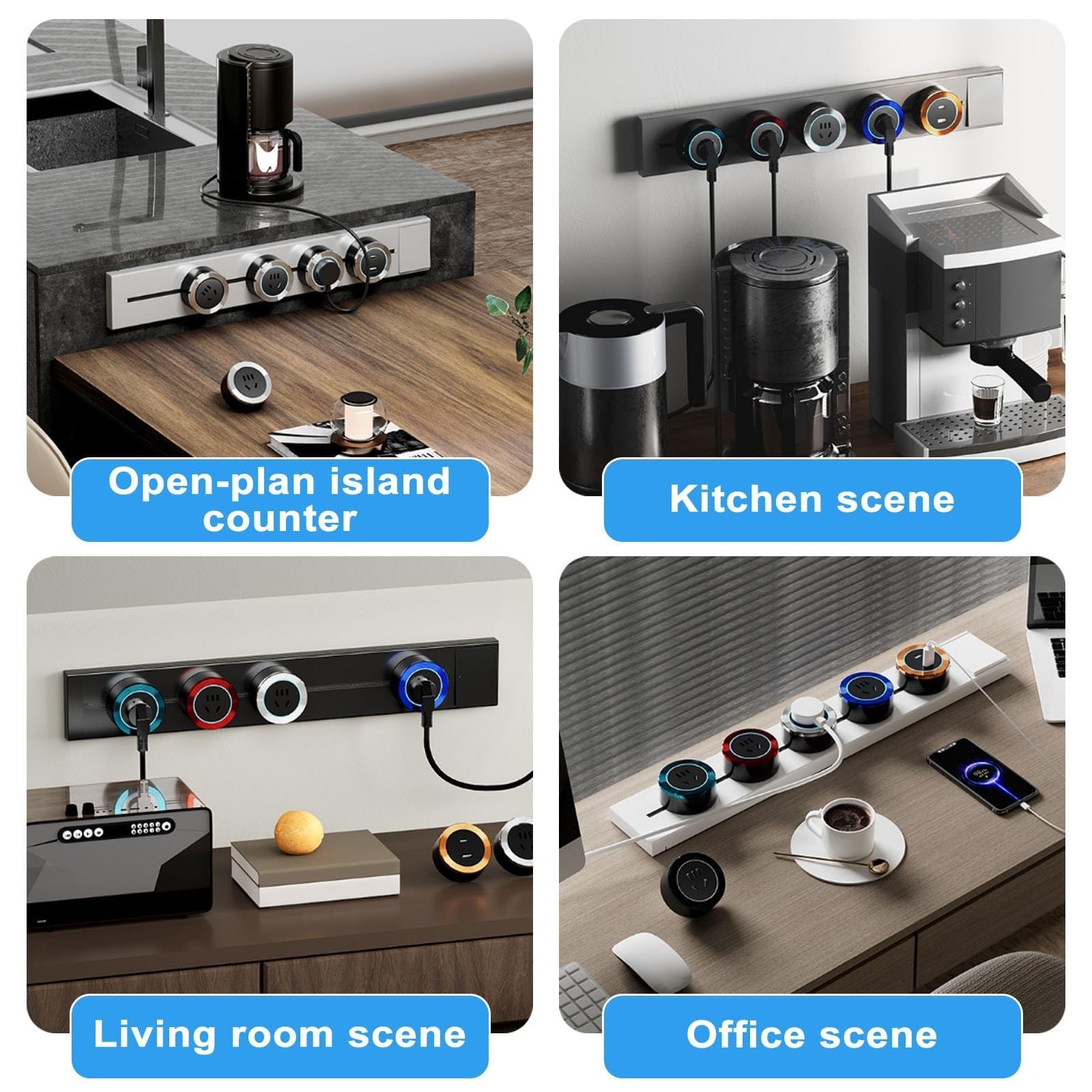 Regleta De Riel Cocina, Sistemas De Enchufes Deslizantes De Pared 8000w con Adaptadores Y Puertos U-SB-C, Enchufes MóViles Giratorios for Hogar, Oficina E Isla De Cocina(Negro,50cm)