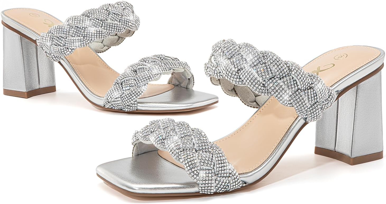 Athlefit Women's Braided Heeled Sandals Summer Square Open Toe Chunky Block Heels - Image 3