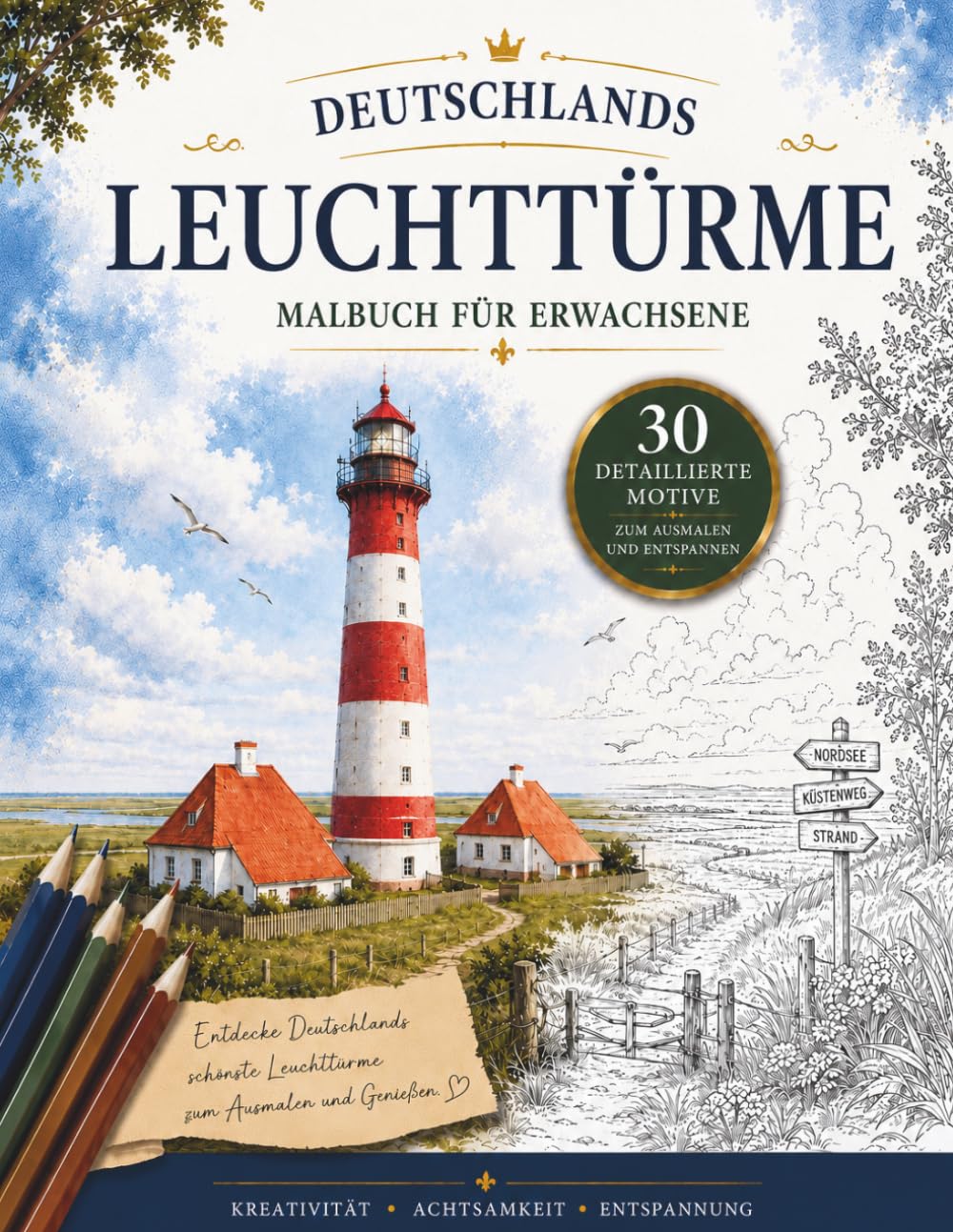 Deutschlands Leuchttürme: Malbuch für Erwachsene | 30 Detailreiche Ausmalmotive | Entspannung, Achtsamkeit & Kreative Auszeit (Ausmalreise durch Deutschlands Kulturerbe)