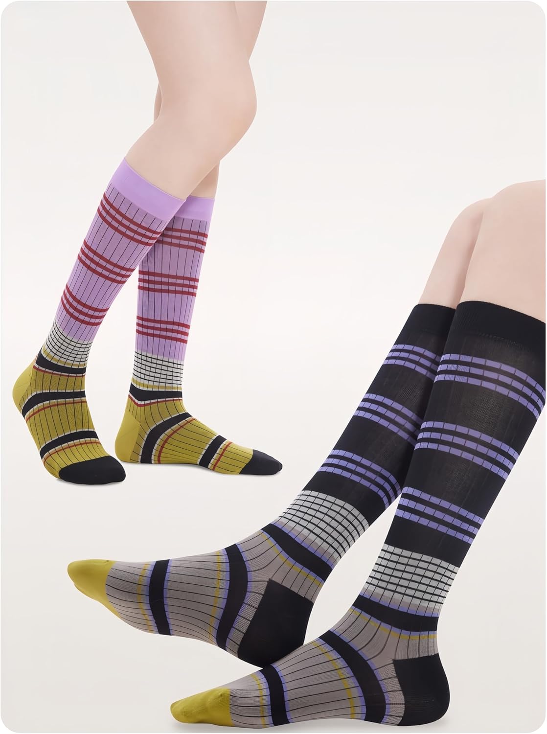 4/5 Pairs Retro Style Colorful Striped Knee High Socks for Women Soft Cotton Stockings for Sports and Daily Wear - Image 6