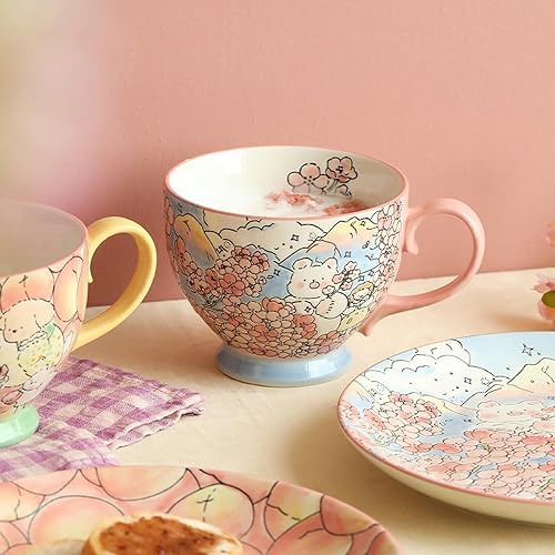 Miniatura 5 de 16.9 fl oz17oz Conejo Desayuno Cerámica Taza Creativa Dibujado a Mano Desayuno Desayuno Café Leche Taza de 8 pulgadas