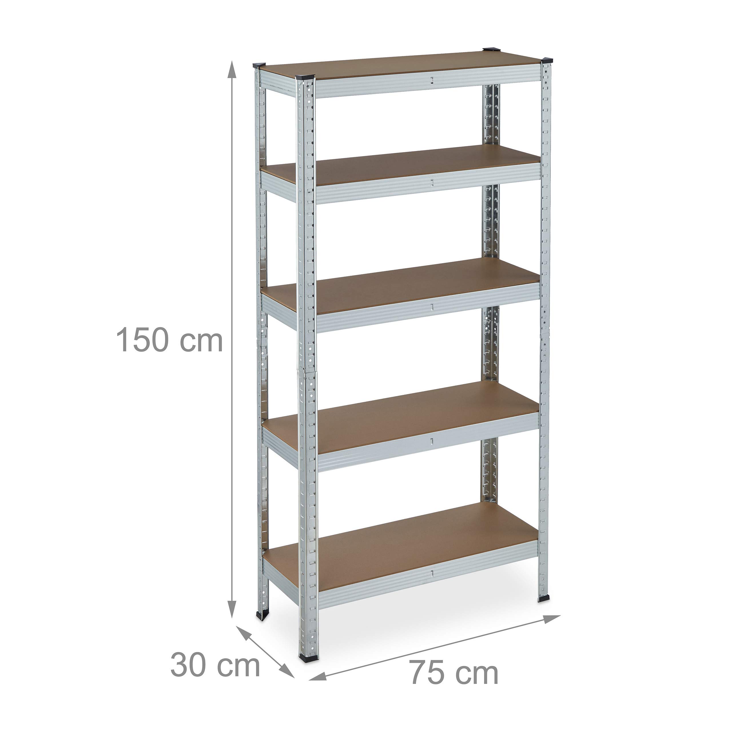Relaxdays Étagère à Charge Lourde galvanisée, capacité 875 kg, 150x75x30 cm, 5 Niveaux, à Clipser, Acier, Cave, argenté