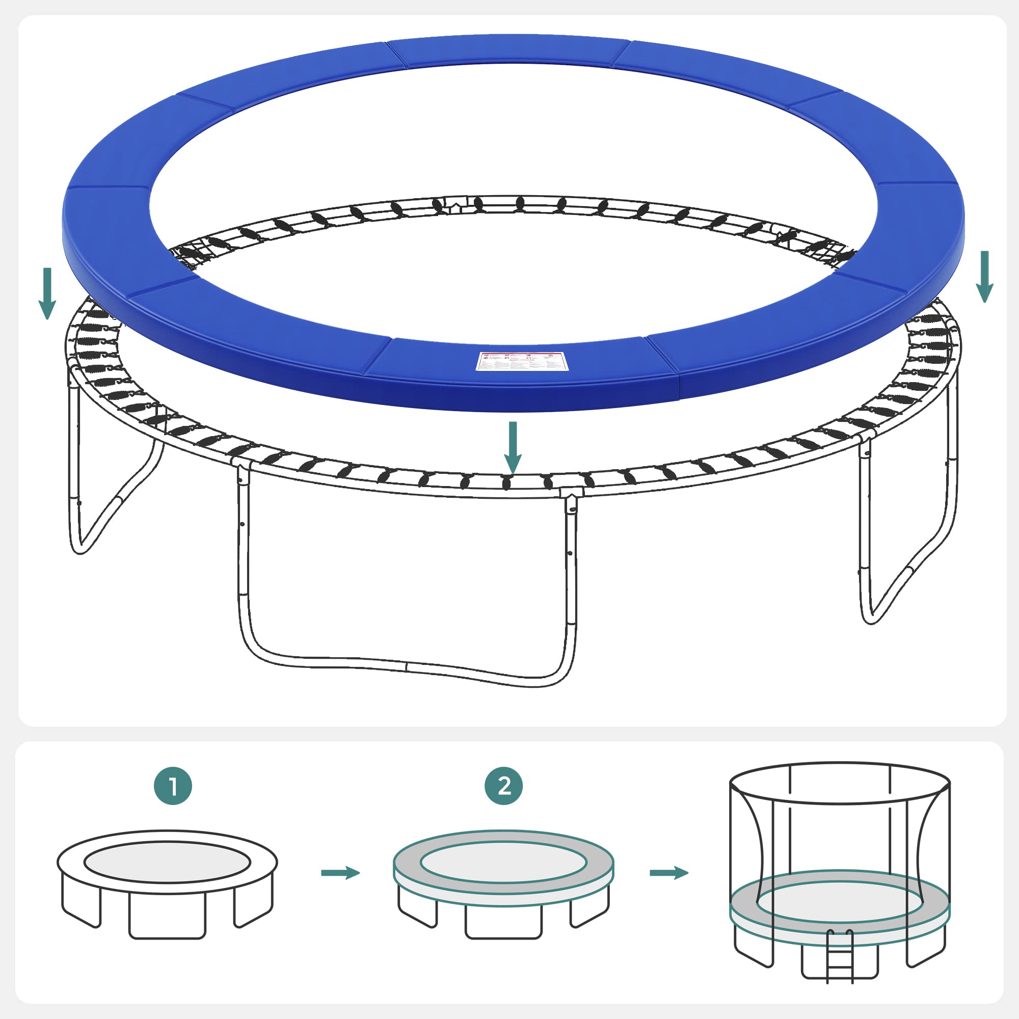 SONGMICS Cuscino di protezione per trampolino, Ø 183 244 305 366 427 cm, cuscino di sicurezza di ricambio, resistente ai raggi UV, antistrappo, protezione bordo