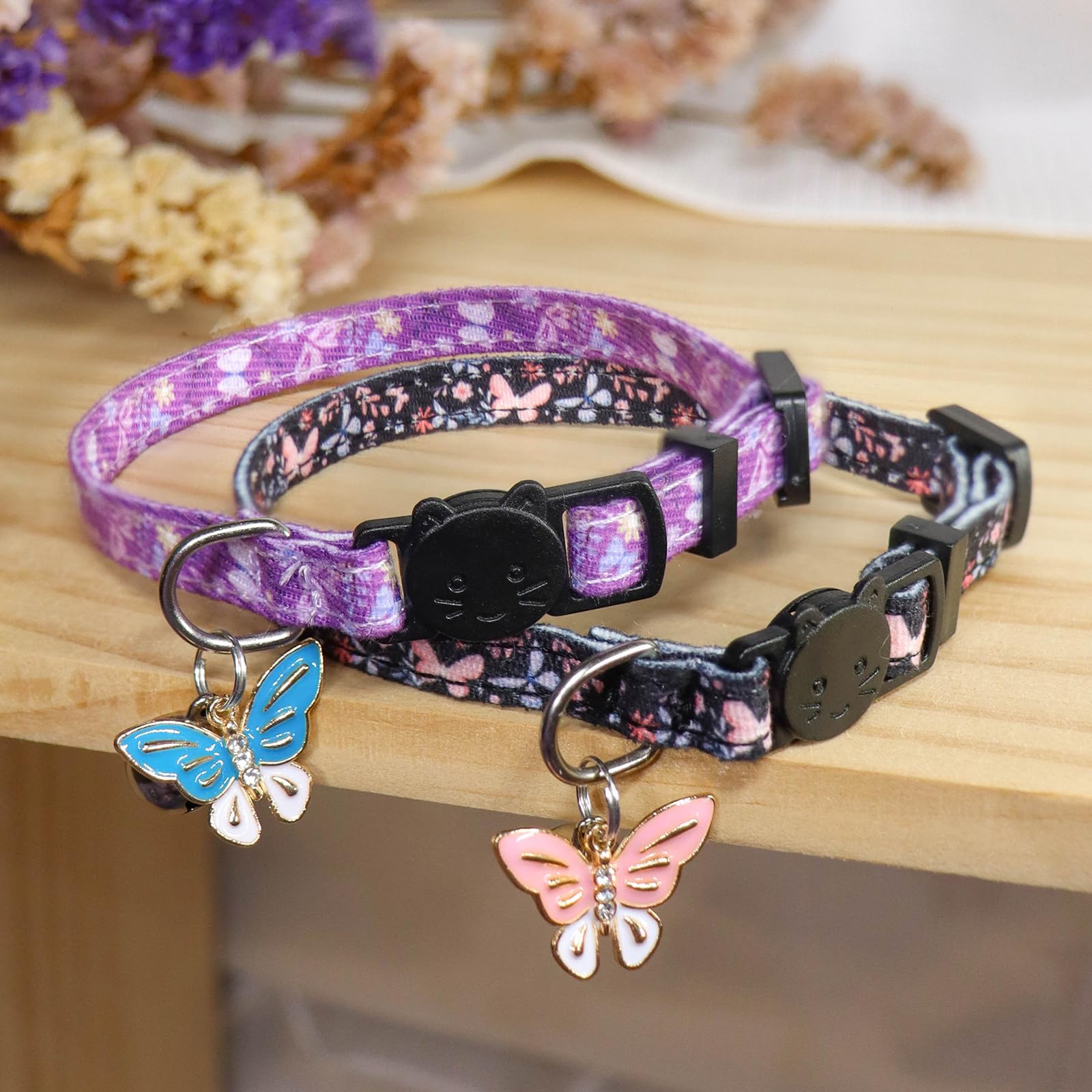 Katzenhalsband, Baumwolle, 2 Stück, Katzenhalsband mit Glöckchen, Abreißhalsbänder für Mädchen, Jungen, Katzen, Kätzchen