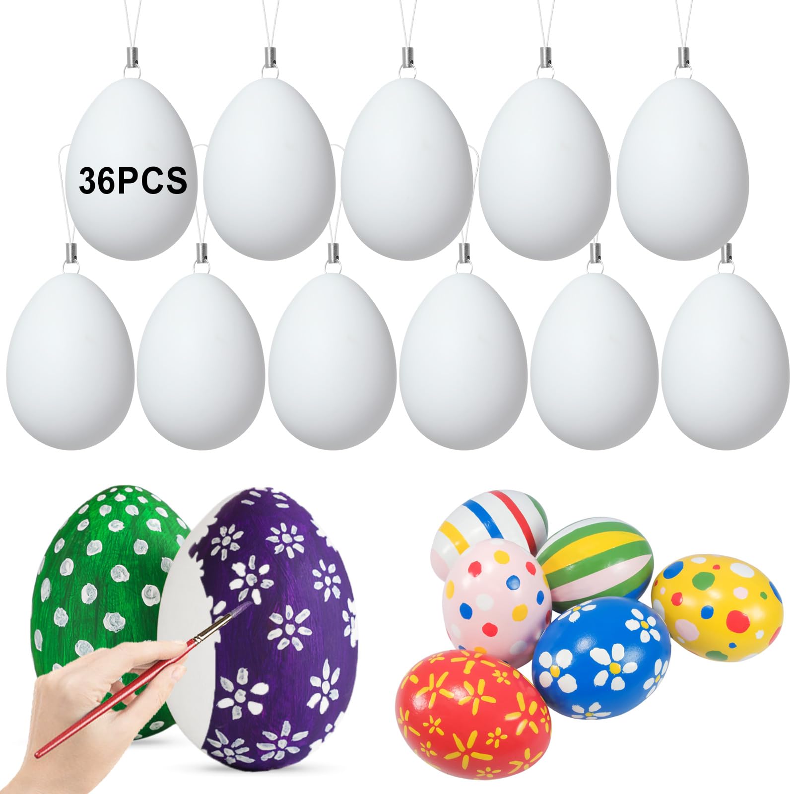 White Plastic Easter Eggs to Decorate, 36pcs Easter Eggs to Paint, DIY Craft Eggs for Decorating Painting