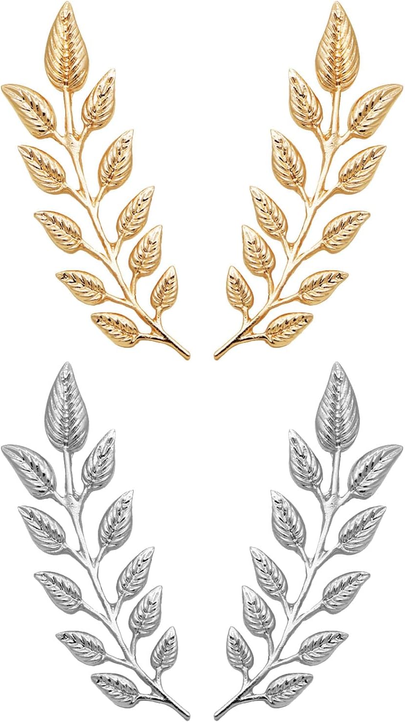coadipress Gentlemen Gold Silver Leaf Brooches Simple Elegant Retro Double Leaf Collar Pin Brooch Gold Silver Plant Leaves Brooches