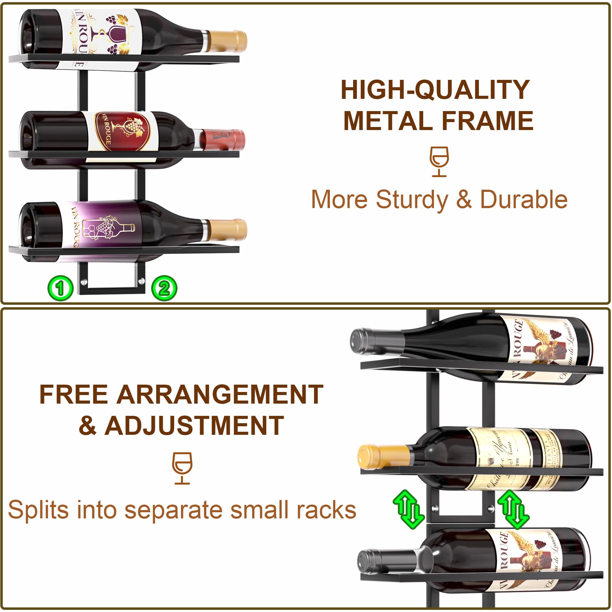 Weinregal Wand für 24 Flaschen, Weinregal Metall, Flaschenregal Geeignet für Hausbar, Küche, Restaurant und Weinkeller