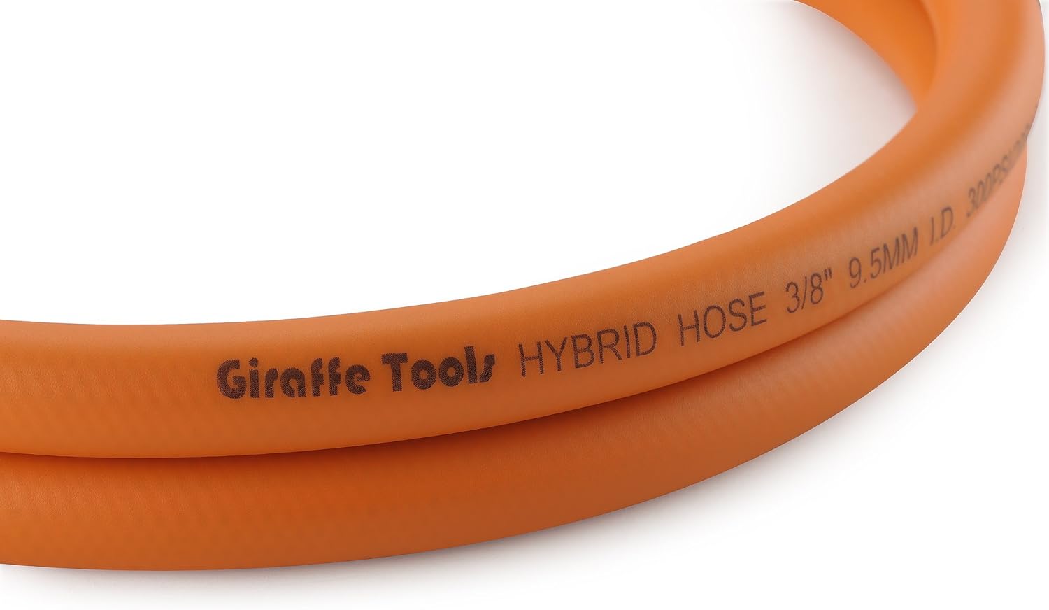 Giraffe Tools Hybrid Lead-in Air Hose, 3/8 inch x 6 ft, 1/4 in. MNPT Fittings, 300 PSI Heavy Duty, Lightweight Air Compressor Hose Short