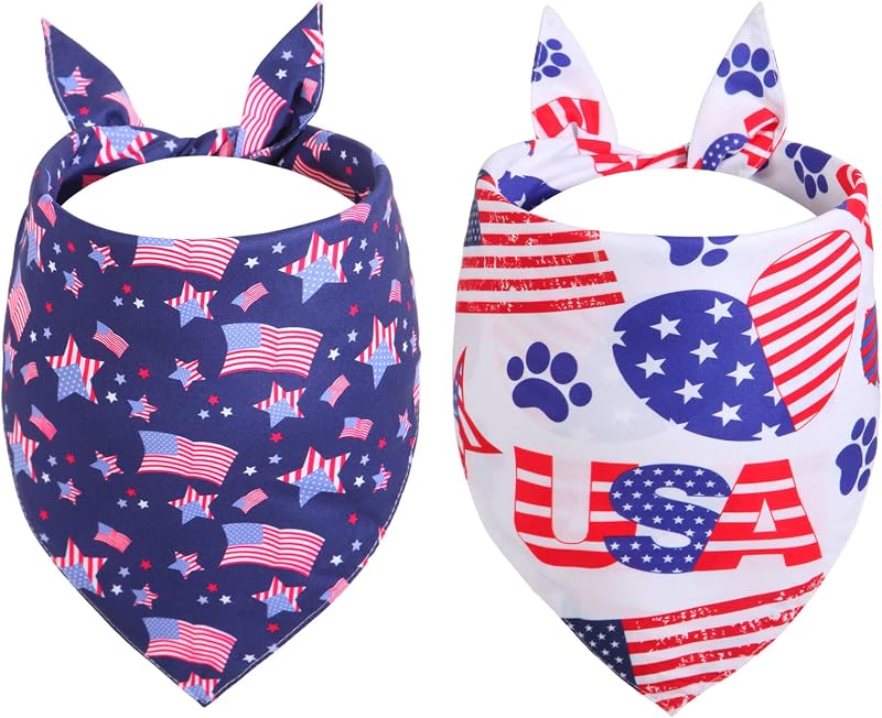 Bandanas para Cães Gofshy com Estampa Patriótica, Tamanho XLarge, Pacote com 2