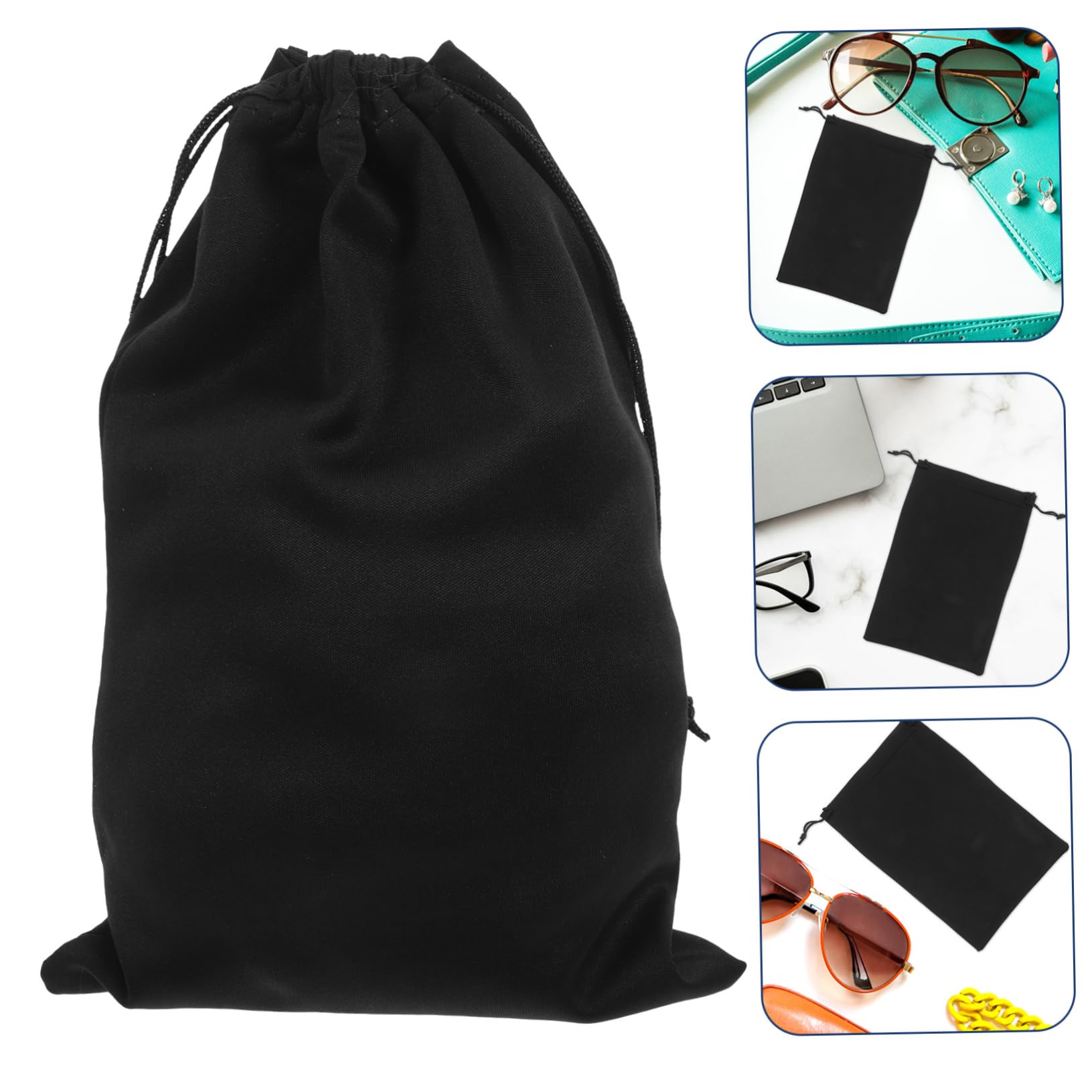 Toddmomy Lot de 10 Paquet pour Masques de Ski et Lunettes de Soleil, Pochette en Microfibre Noire 25x14 Cm, Protection Douce Fermeture à Cordon, Rangement Pratique pour Sport D’hiver