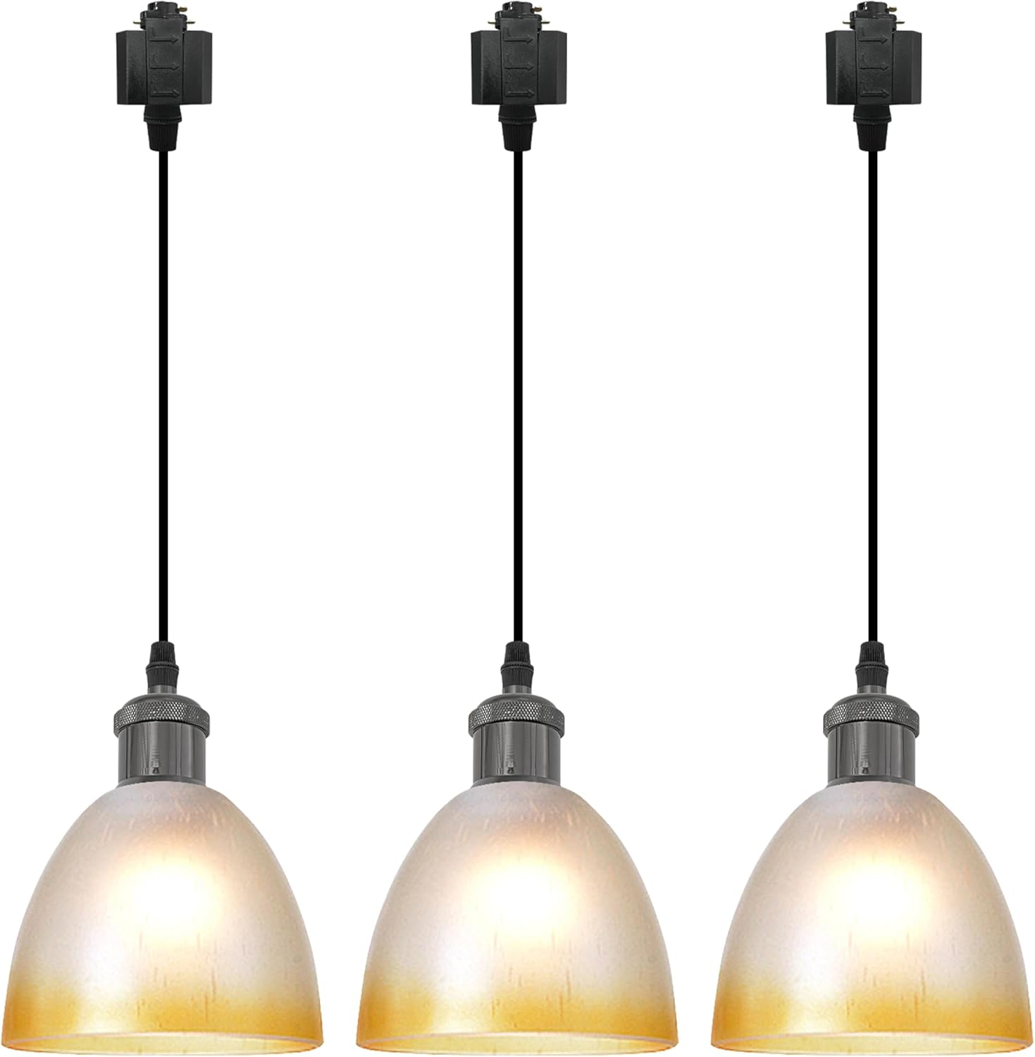 Kiven H-Type Track Lighting Pendants,Modern h Track Pendant Lights with Glass Globe,3-Light Track Lighting Fixture for Kitchen Island Hallway Restaurant,Pearl Black Socket