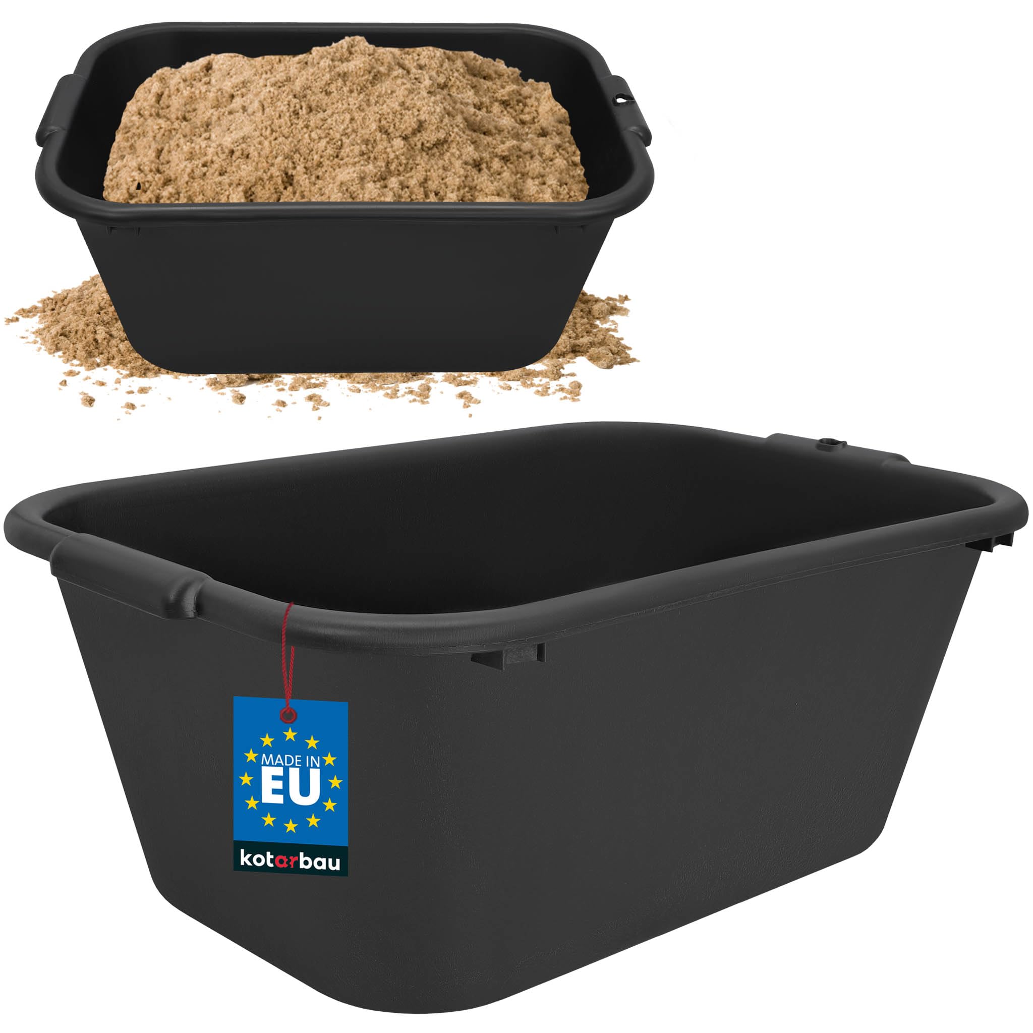 KOTARBAU® Cubo Rectangular para mortero, 55 L, Negro, Plástico Resistente, Depósito, Barreño, Tanque, Contenedor de Agua para riego, Cubo de construcción para Mezclar Cemento, Recipiente Universal