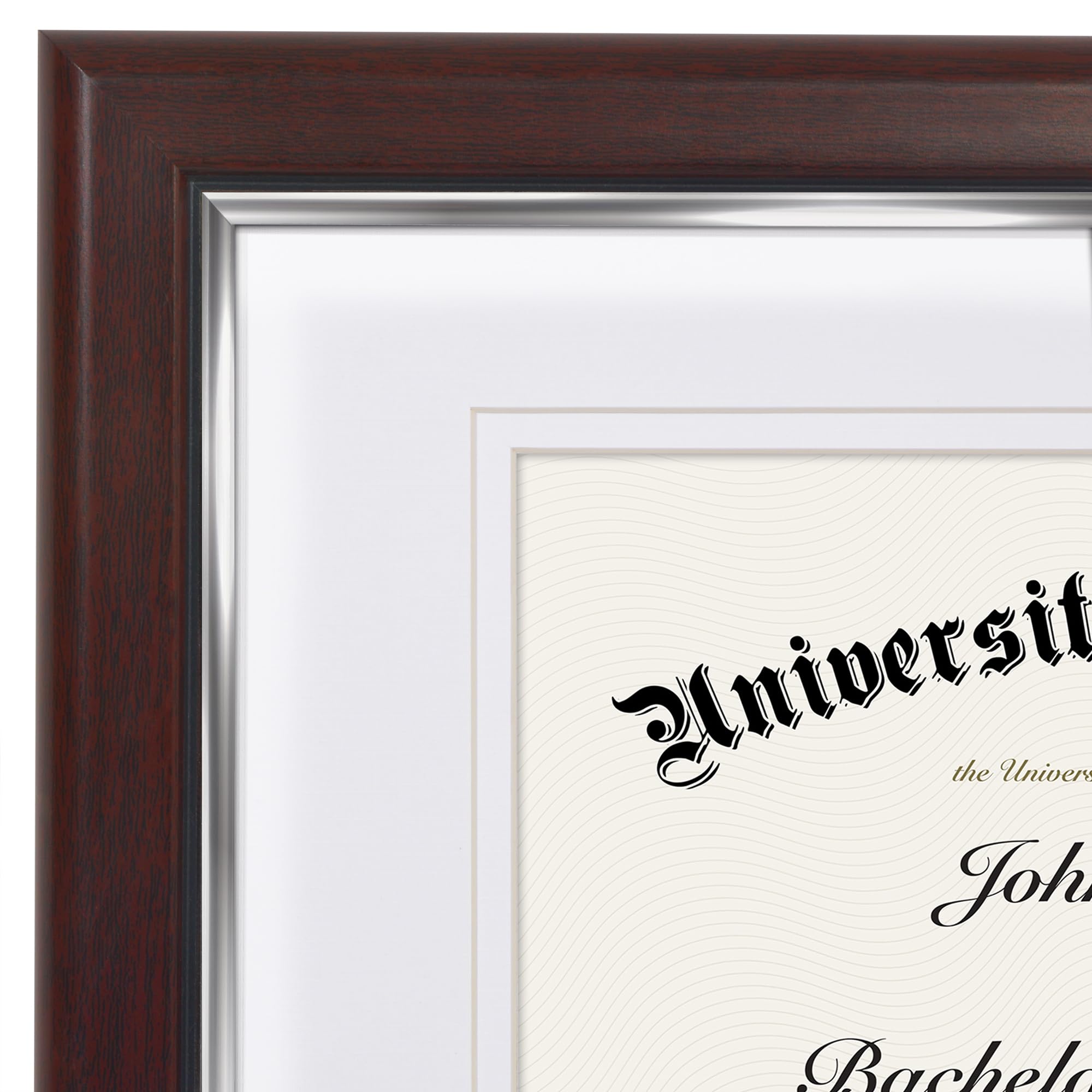 Americanflat Ozdobna Ramka Dyplomowa 11 x 14 w Kolorze Mahoniowym i Srebrnym - Ramka na Certyfikat z Podwójną Białą Matą Wyświetla Dyplomy 8,5 x 11 lub Użyj Jako Ramka 11 x 14 Bez Maty