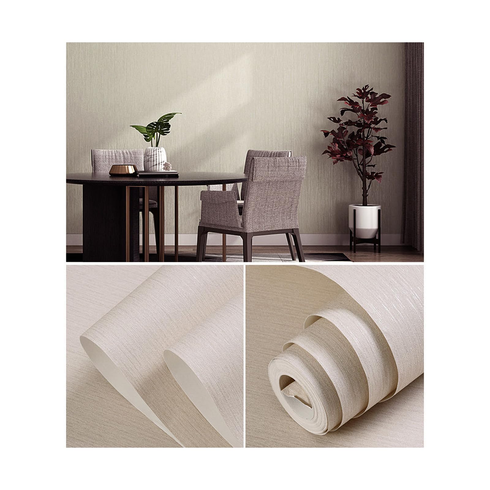 Paneles de Pared Decorativos Paneles de Revestimiento de Pared 53cm x 9,5m Tela No Tejida para Sala de Estar Dormitorio Estudio-Light Beige||1pcs