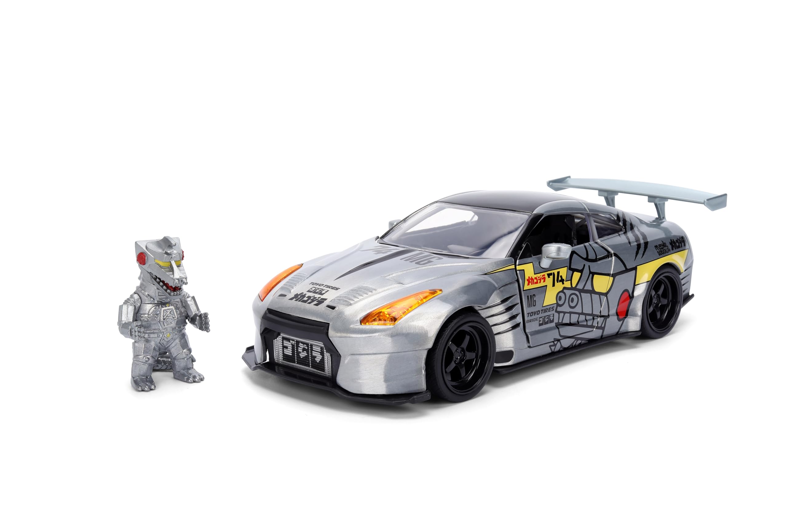 Jada Mechagodzilla z 2009 Nissan GT-R R35 Ben Sopra - 1:24 Anime Hollywood Rides - odlewane samochody i figurki - otwierane drzwi, kaptur i bagażnik - kolekcja - wiek 8+ - wielokolorowy