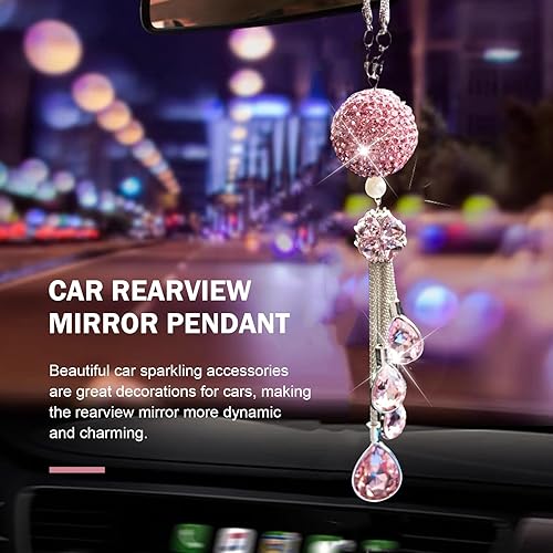 Miniatura 7 de Bling Ball and Drops - Colgante para espejo retrovisor de automóvil, dije de cristal para mujer, colgante de cristal colgante de la suerte,