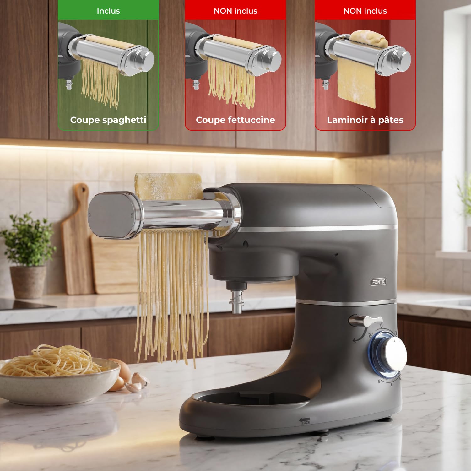 Pasta Maker - Appareil à pâtes adapté à Fentic SM-1504P et SM-1504BM - acier inoxydable Appareil à pâtes électrique - 8 pieds réglables (Trancheur à spaghetti)