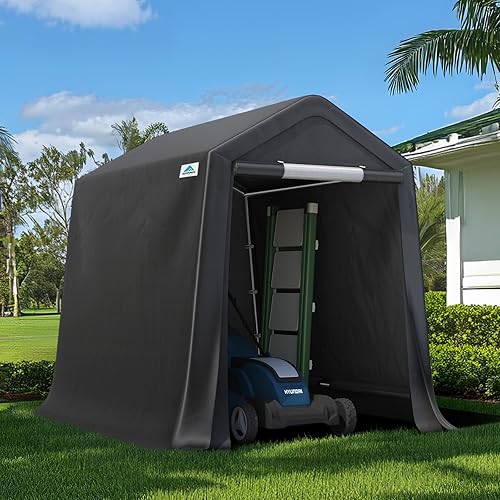 ADVANCE OUTDOOR 6x8 ft Outdoor Portable Storage Shelter Shed with 2 Roll up Zipper Doors & Vents Carport for Motorcycle Waterproof and UV Resistant Portable Garage Kit Tent, Gray