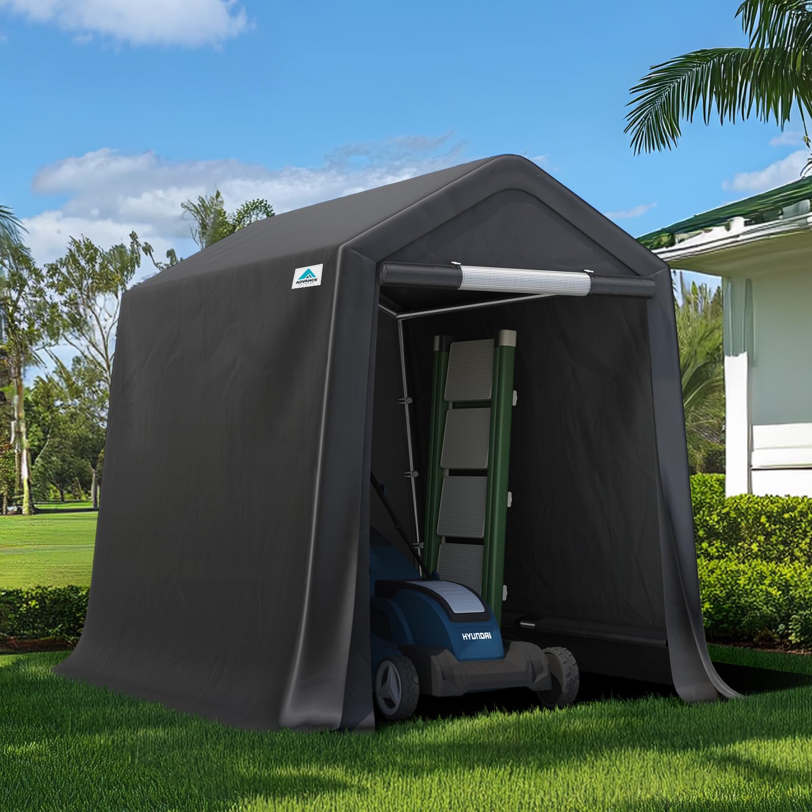 ADVANCE OUTDOOR 6x8 ft Outdoor Portable Storage Shelter Shed with 2 Roll up Zipper Doors & Vents Carport for Motorcycle Waterproof and UV Resistant Portable Garage Kit Tent, Gray