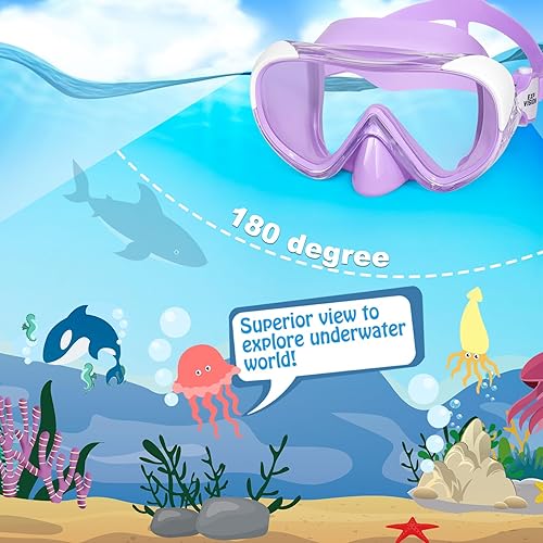 Miniatura 2 de Máscara de natación para niños, máscara de buceo de esnórquel de 180, gafas de natación antivaho para niños con cubierta para la nariz, gafas de