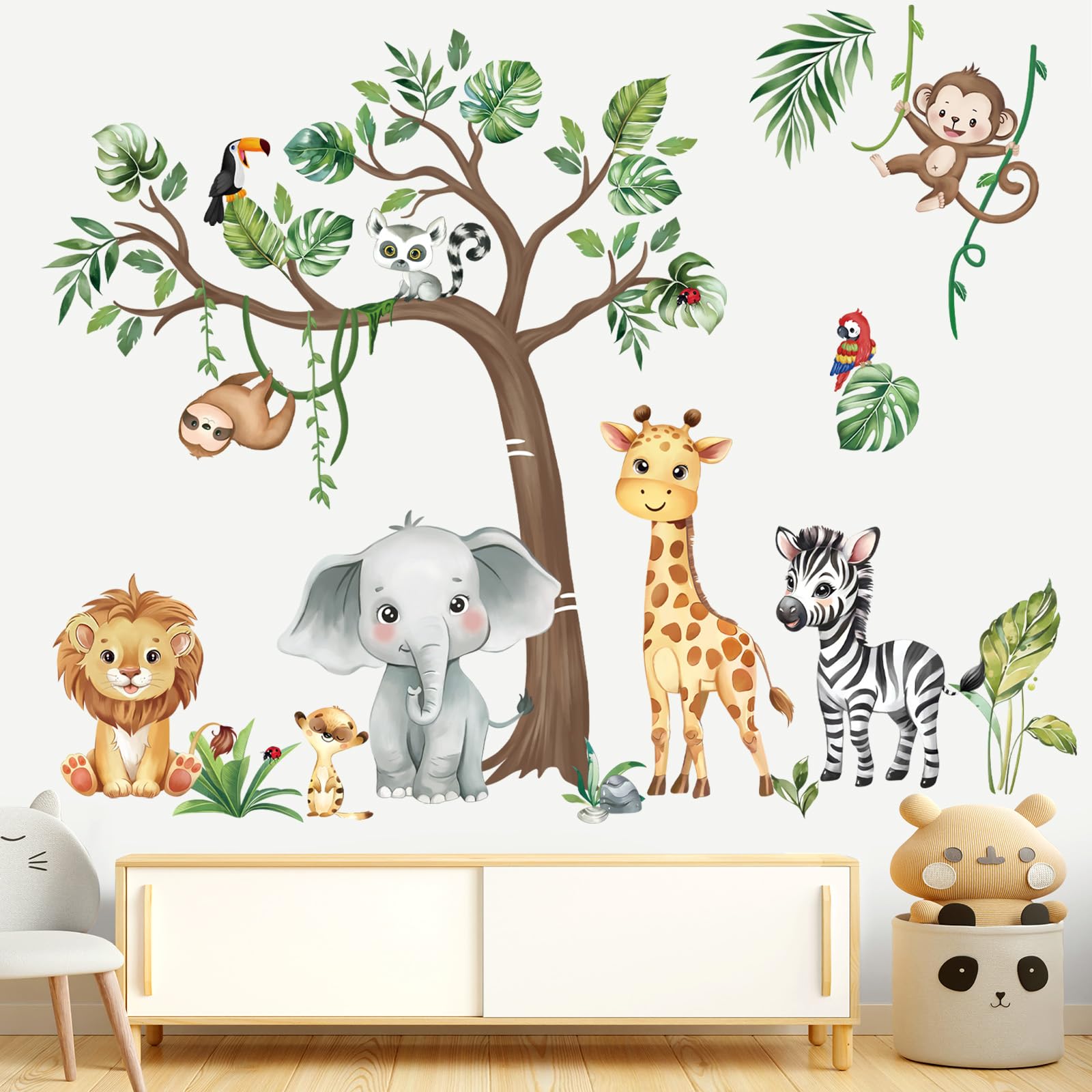 Nursery Wall Art Decalmile Jungle Animal Wall Decals - Elephant, Lion & Monkey Stickers For Kids' Rooms Woodland Nursery Decor