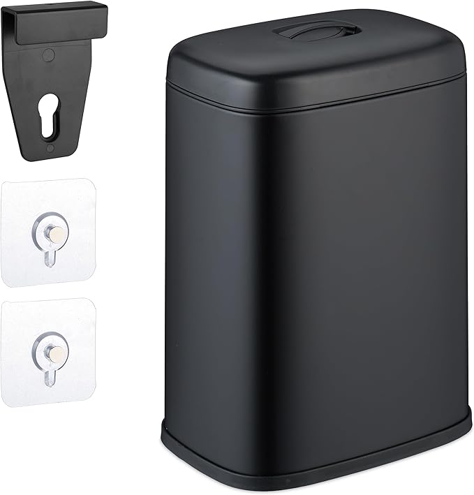 Relaxdays Mülleimer Wandmontage, 5 Liter, Einhängen oder Kleben, Inneneimer, Küchenabfalleimer, Badmülleimer, schwarz