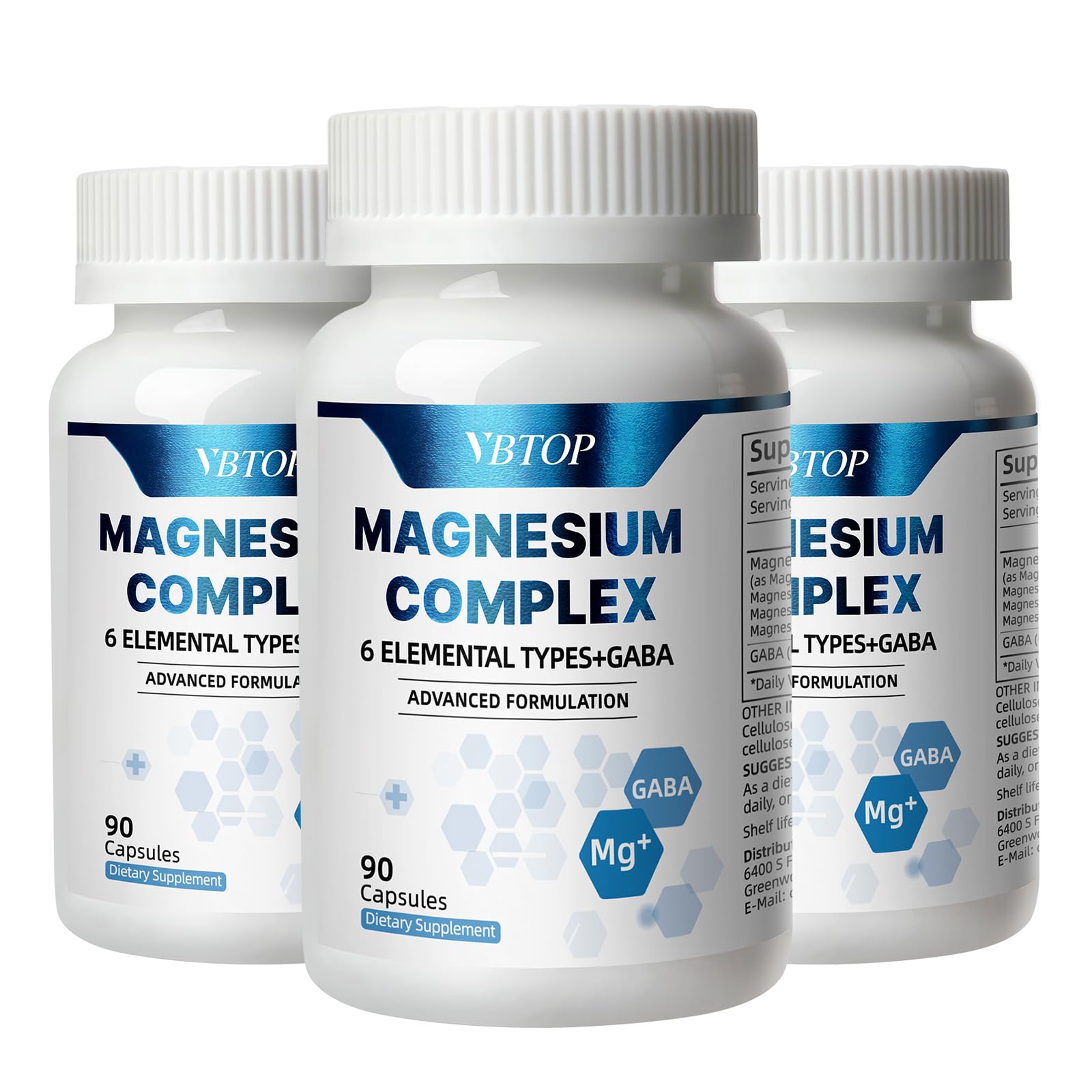 Magnesium Complex Supplement, 470mg Sixfold Forms Magnesium 270 Capsules 3 Bottles
