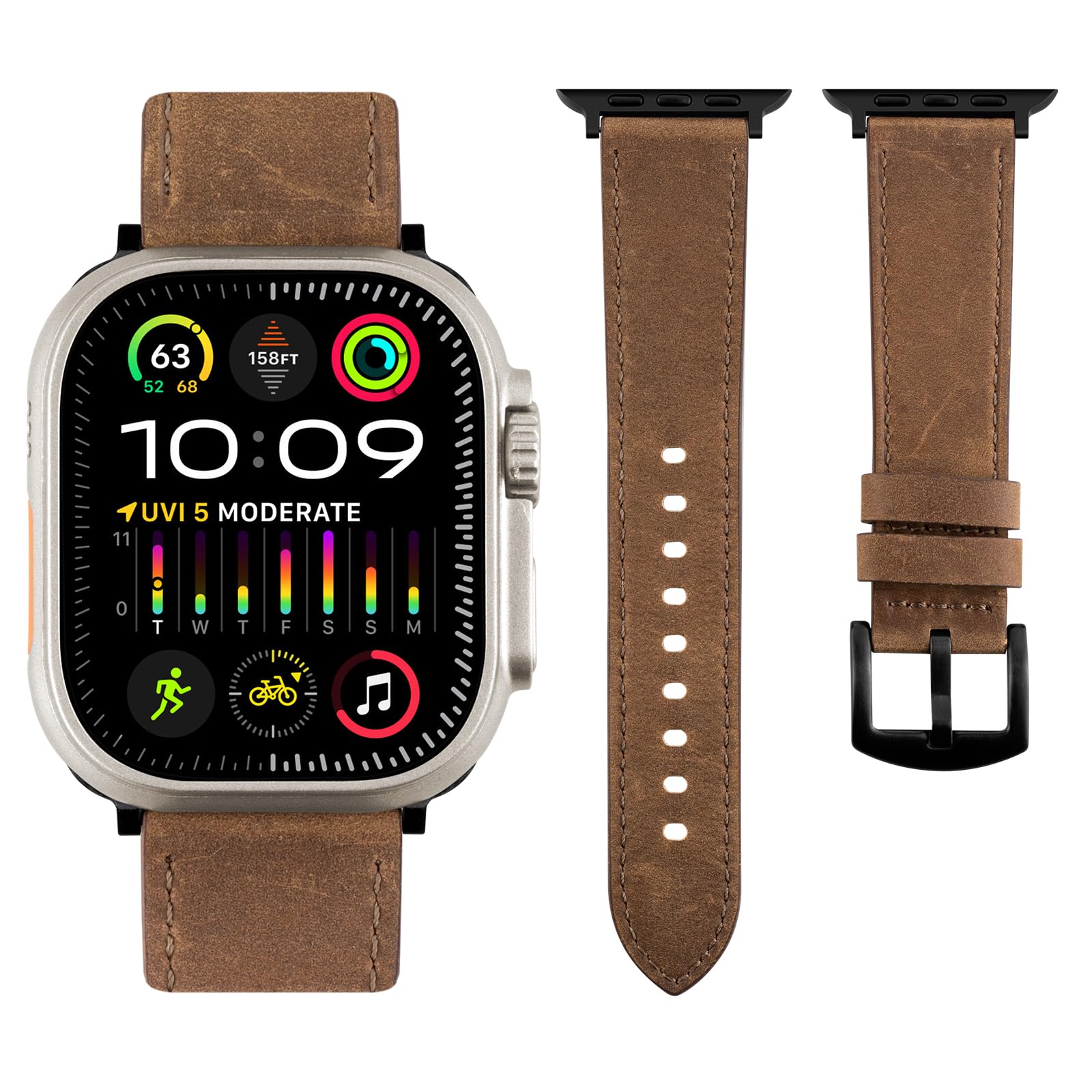 Belemay Handcrafted Crazy Horse Leather Bands Compatible with Apple Watch Band 49mm for Apple Watch Ultra 3 / Ultra 2 / Ultra - Vintage Aesthetic,