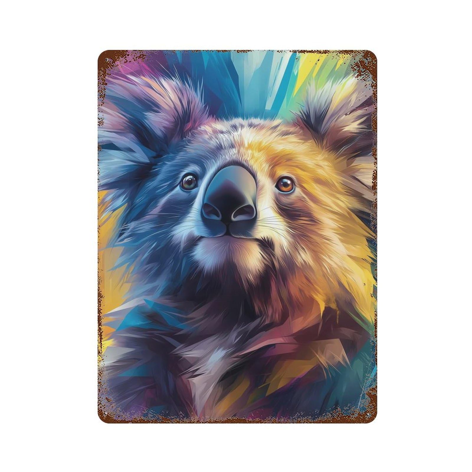 Distressed Metal Wall Sign Koala Portrait in Vivid Colors 15.7"x11.8", Retro Wall Decor for Basement, Hobby Room And Garage Decor