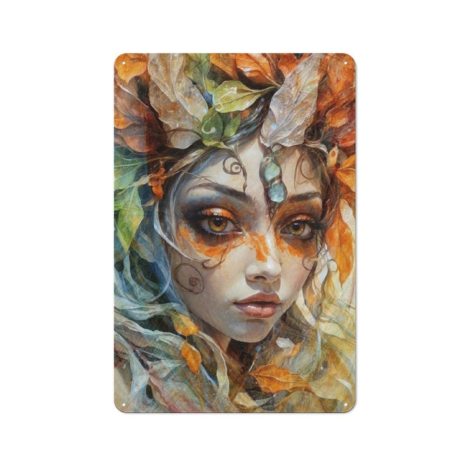 Junmoney Portrait Of An Autumn Nymph Rustic Metal Sign 30X20cm For Man Cave Or Games Room, For Vintage Wall Decor Fans, For Garage And Workshop Walls
