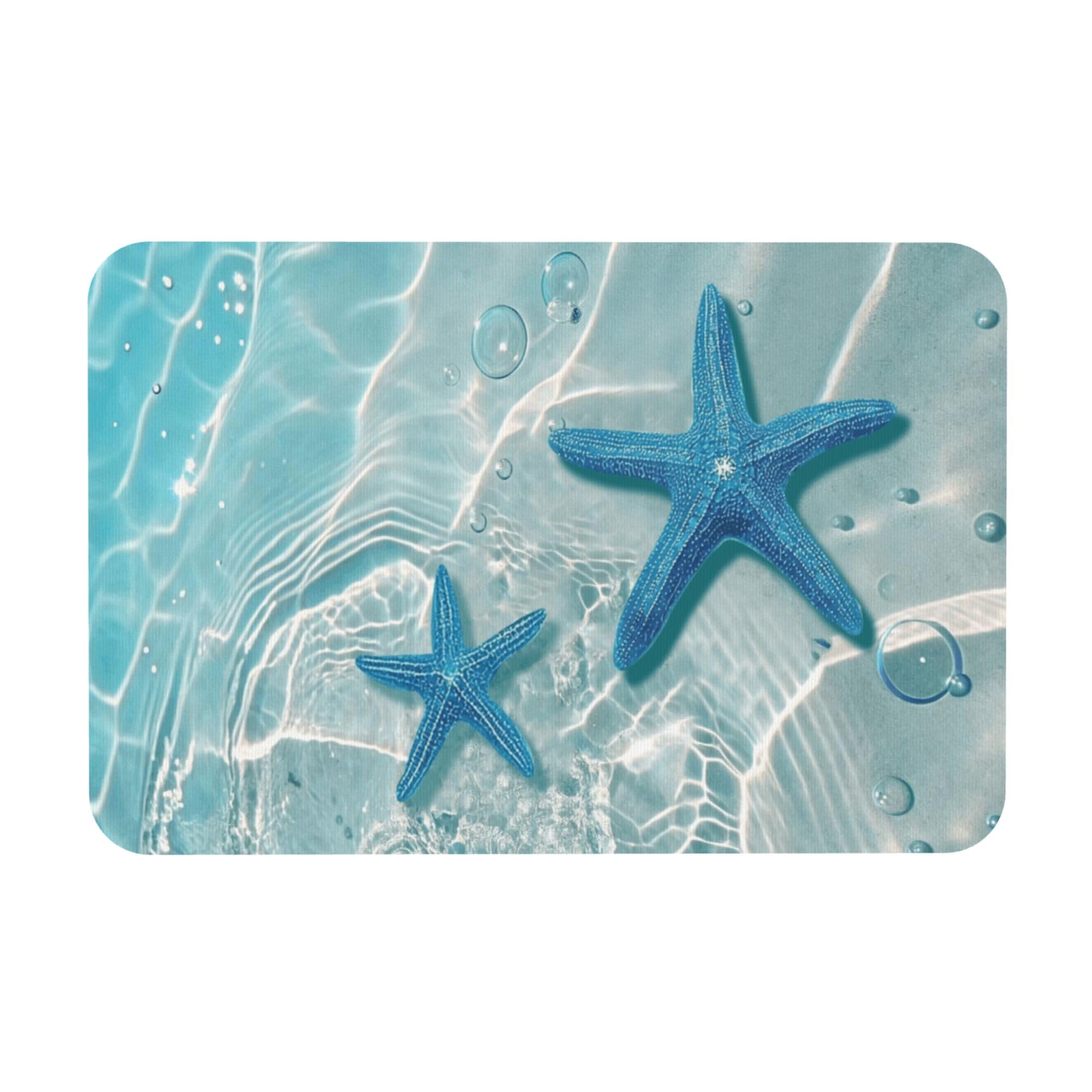 Knerova Blue Ocean Beach Bath mats Quick Dry Absorbent Bath Rugs Rubber Non Slip Bath Mat for Bathroom Floor Tub Shower Sink 16"×24"