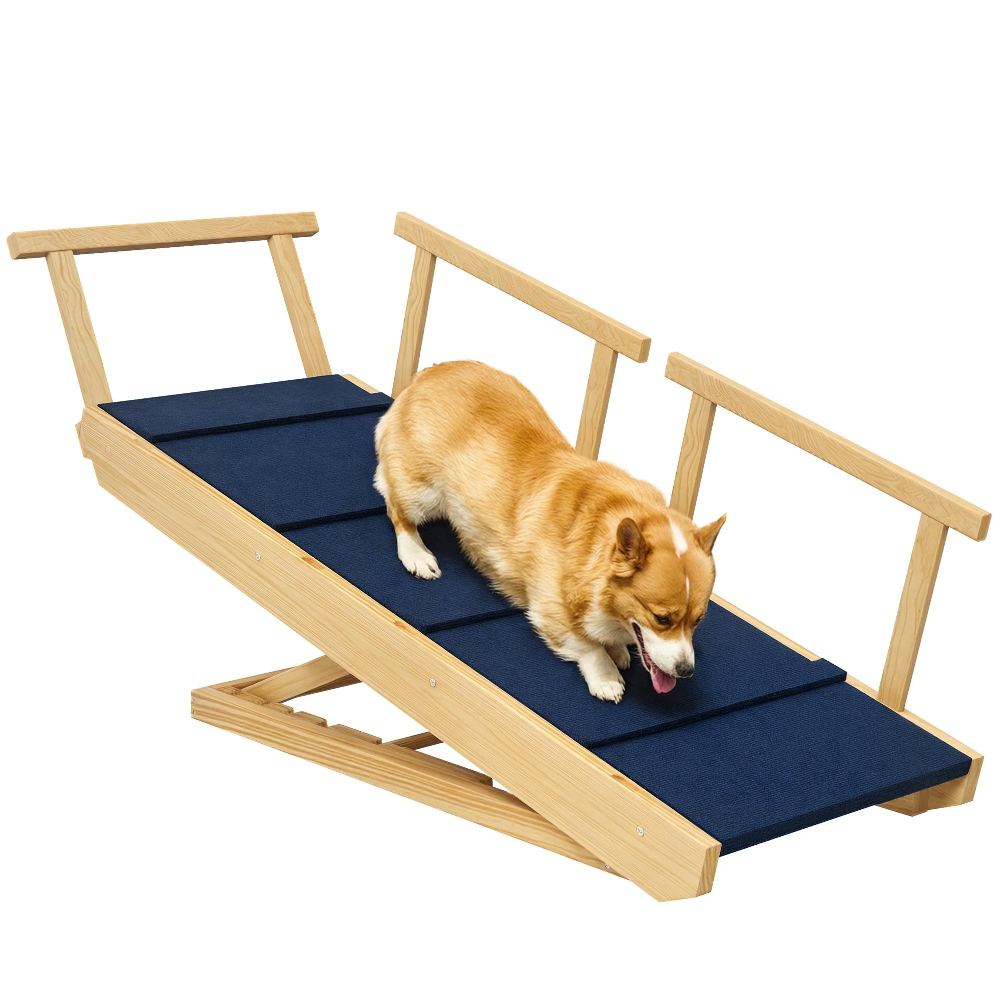 Rampa per cani PawHut Rampa pieghevole per animali domestici con ringhiera rimovibile, ausilio antiscivolo per la pensione dei cani fino a 40 kg, 85 x 40 x 78,5 cm, natura
