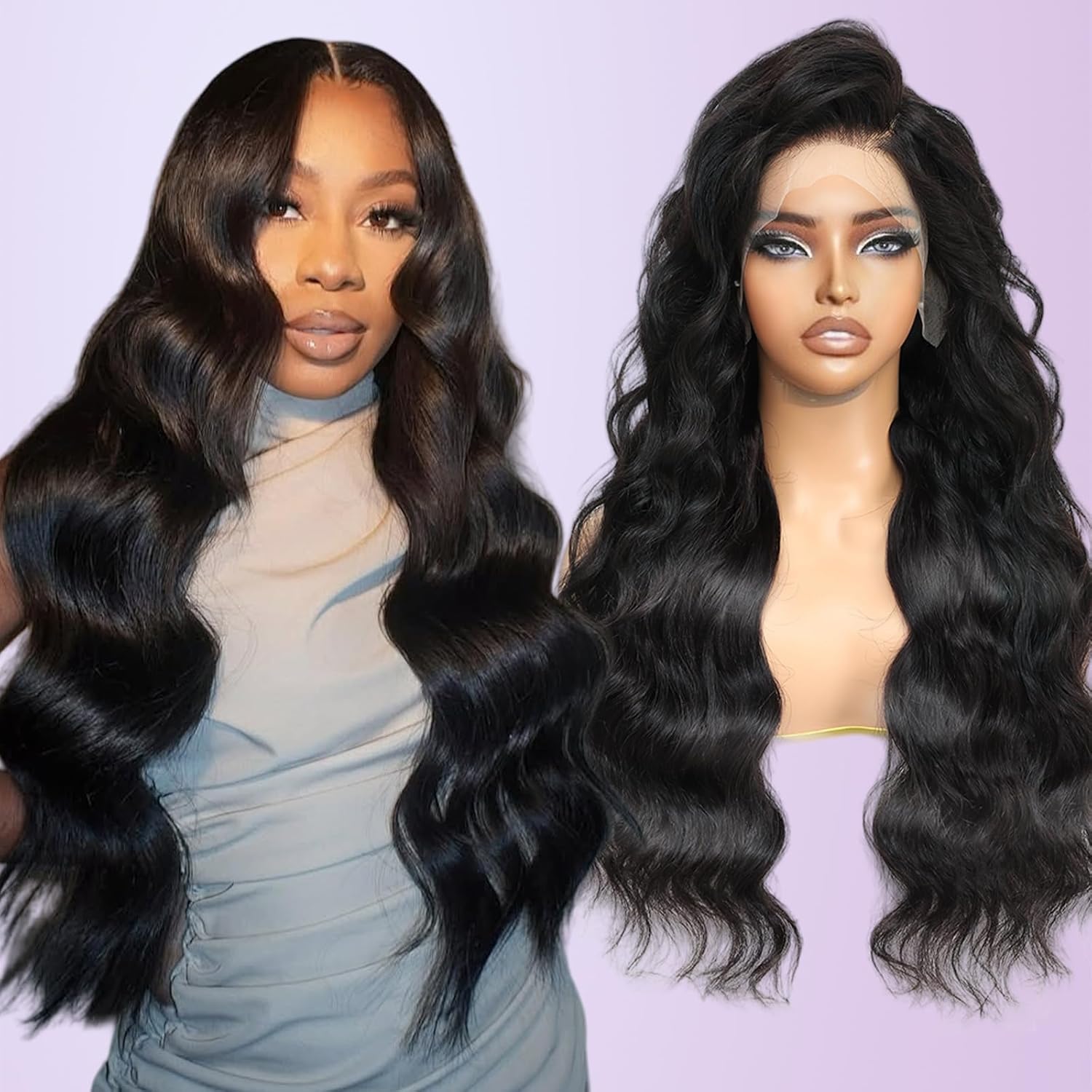 210% Density 13×6 Full Lace Frontal Wigs Human Hair 12A Body Wave Brazilian Virgin Human Hair Pre Plucked HD Transparent Lace Glueless Wigs Human Hair with Baby Hair 20 Inch