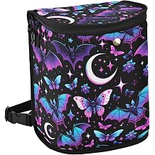 MNSRUU Car Trash Can with Lid, Neon Purple and Bats Stars and Moons Car Trash Bag Hanging Organizers and Storage for Front Back Seat, Leak-Proof Trash Bin