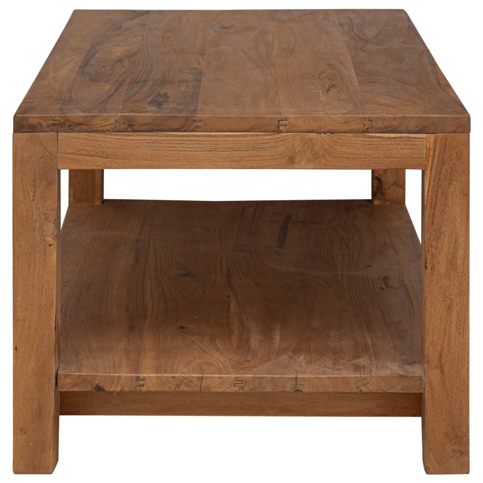 Tavolino da salotto naturale, 100 x 50 x 40 cm, in legno massiccio di teak, con vano portaoggetti, tavolino da salotto, design robusto per ambienti accoglienti
