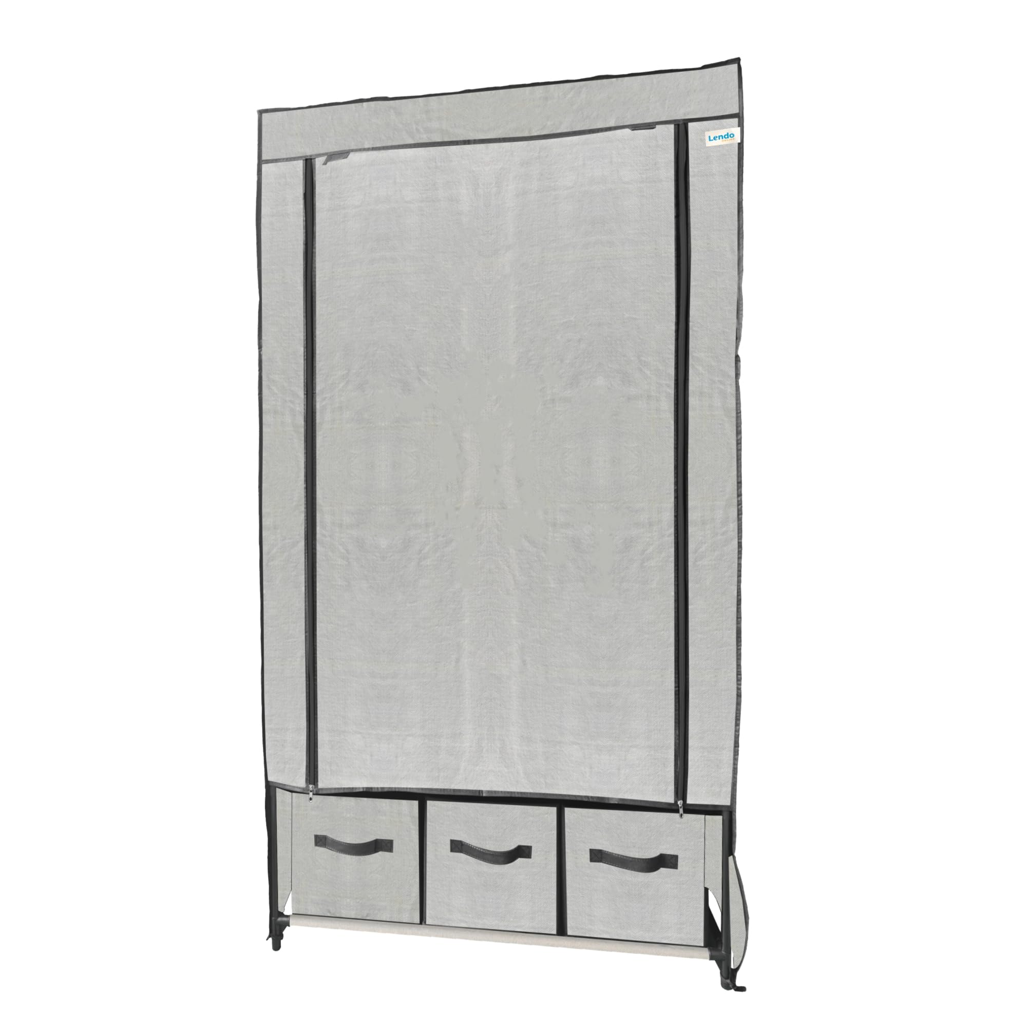 Lendo Online - Opvouwbare Kledingkast - Garderobekast met ophangrails en opberglades - Opbergkast - Campingkast - Zwart of Grijs (Zwart, 145x44x170cm