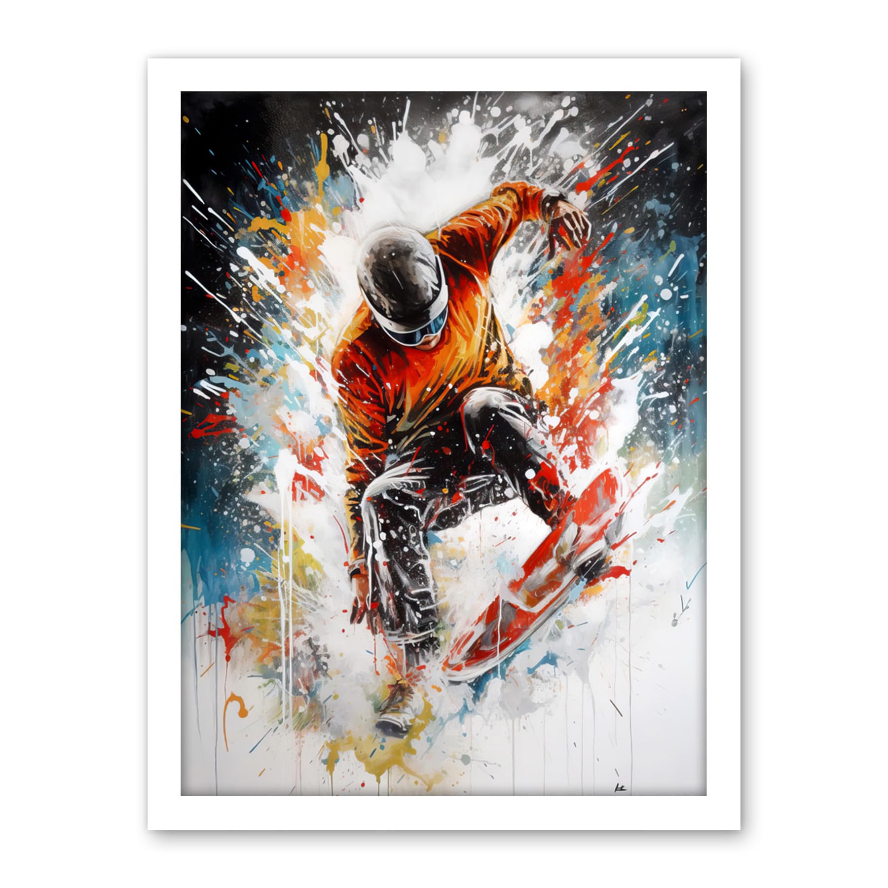 Artery8 Extreme Sports Snowboarding Paint Splat Portrait Artwork Framed Wall Art Print 18X24 Inch