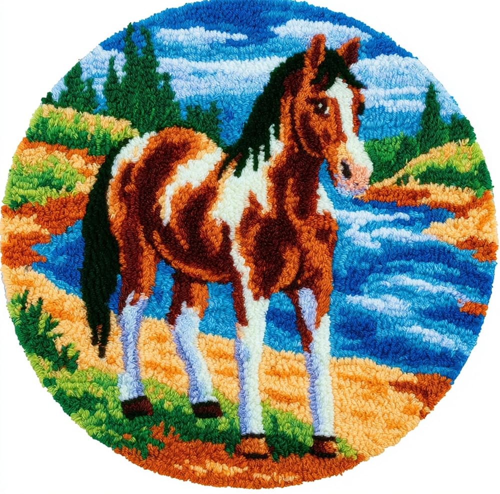kitphoenix Latch Hook Rug Kit, Horse By The River