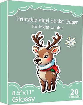 20 Sheets Glossy White Waterproof Vinyl Sticker Labels, Full Sheets 8.5x11 inches Printable Blank Rectangle Labels for Inkjet/Laser Printer | Full Sheets 8.5x11 inch Printable Blank Rectangle Labels for Inkjet or Laser Printer, DIY Craft Stickers