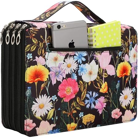 BTSKY Colored Pencil Case- 120 Slots Pencil Holder Pen Bag Large Capacity Organizer Handle Strap Handy Box Printing Pattern Rose