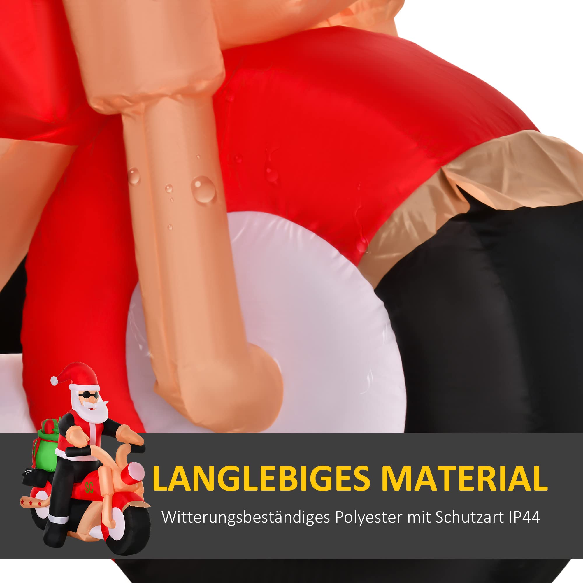 HOMCOM Aufblasbarer Weihnachtsmann auf einem Motorrad Beleuchtet 165 cm | Riesige Aufblasbar Weihnachtsdeko, LED-Licht, Weihnachtsdekoration, Santa Claus Nikolaus, für Drinnen/Draußen Garten Party
