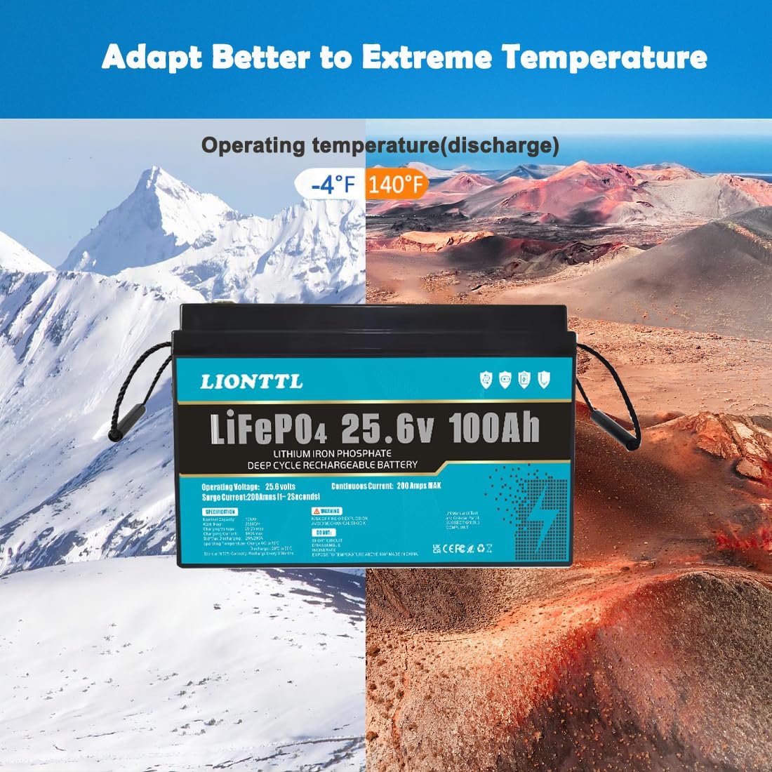 Batterie a lunga durata,Batteria LiFePO4 da 24 V (25,6 V) 100 AH, | 5000 + Deep Cycle, batteria ricaricabile agli ioni di litio con BMS, Per impianti fotovoltaici e campeggio all'aperto.
