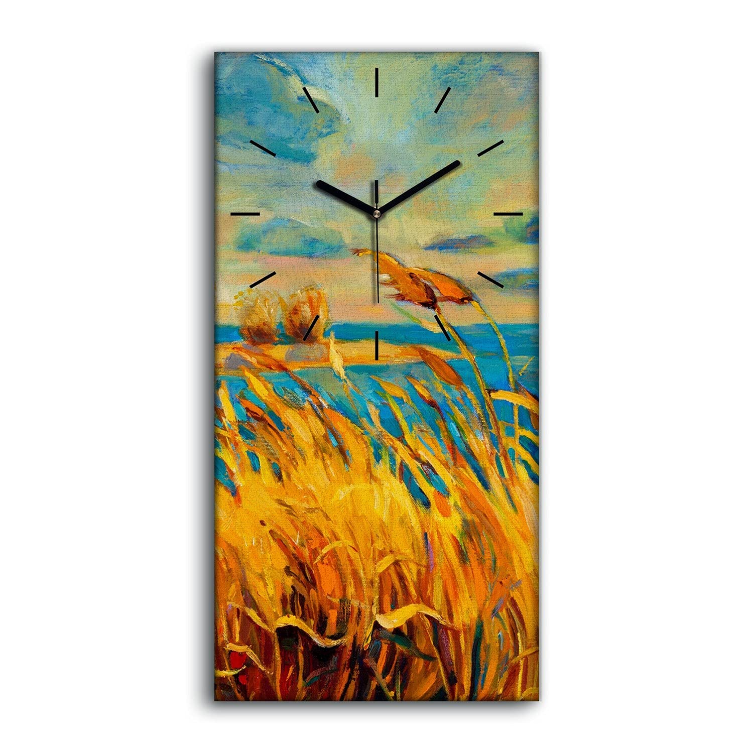 Horloge sur Toile 30x60cm Ciel et Mer Horloge Murale Silencieuse pour Salon